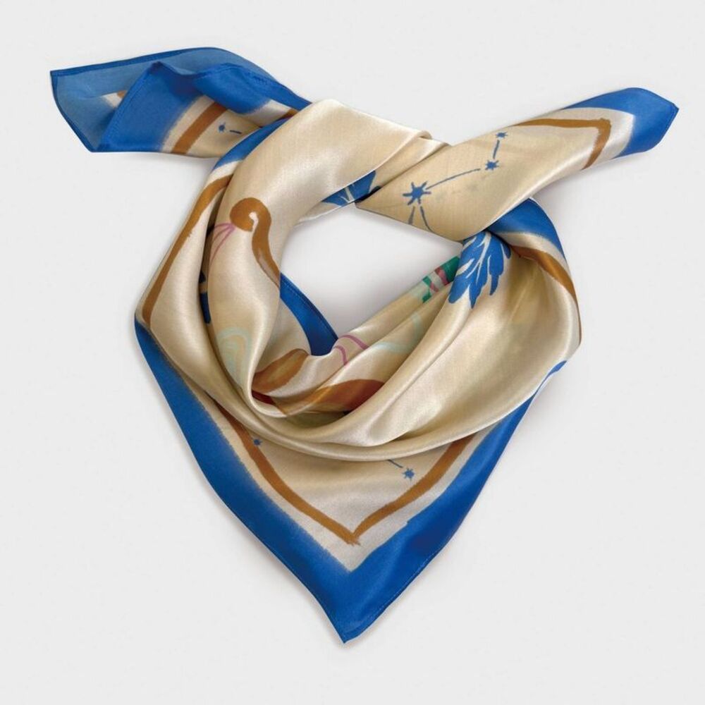 Women's Zodiac Printed Square Silk Scarf "Libra" - A New Day Apricot Orange